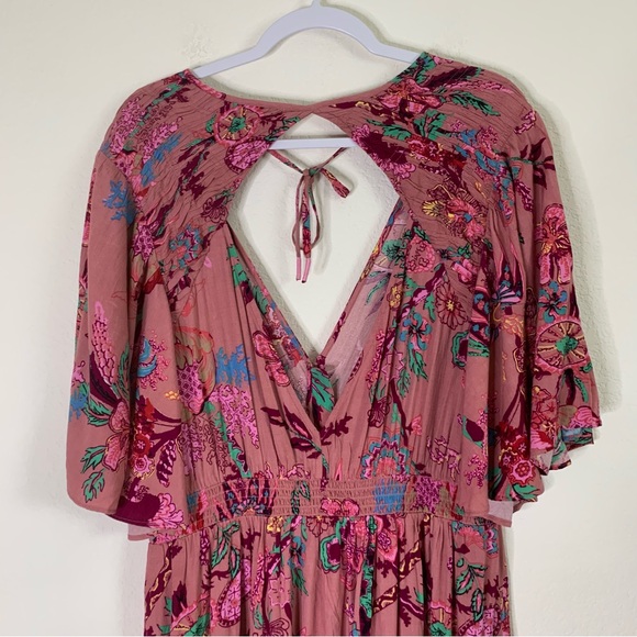 Anthropologie Womens pink ruffle embroidered flutter sleeve maxi dress XL - Picture 6 of 13
